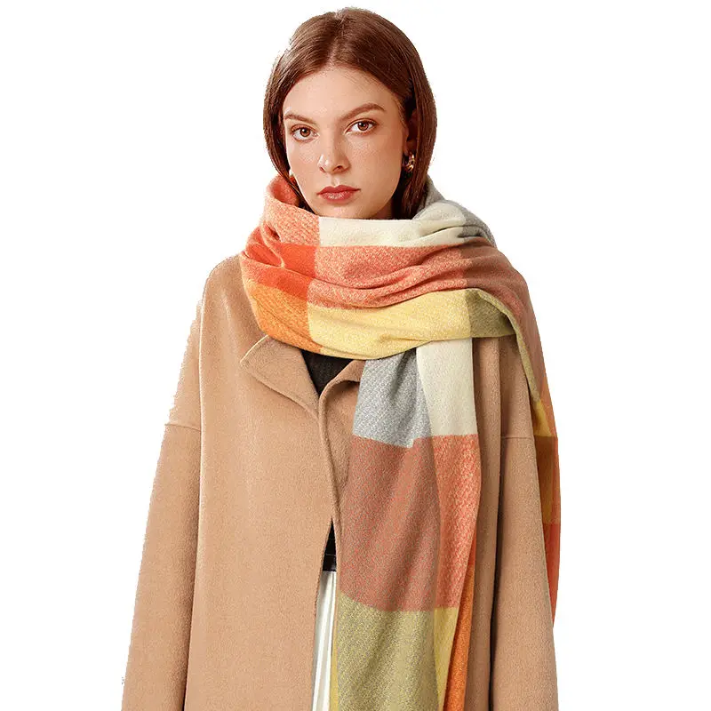 Cold Weather Classic Warm Checked Pashmina Travel Blanket Scarves Shawls Wrap Poncho With Tassel