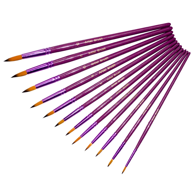 12 Pcs Purple Handle School Watercolor Paint Brush Oil Painting Brush for Kids