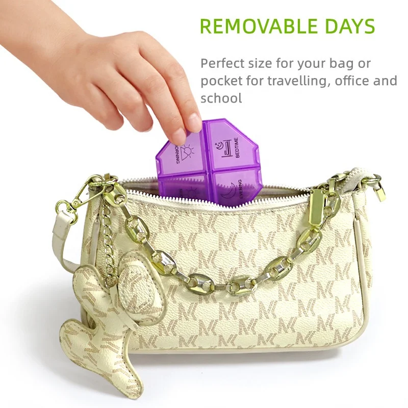 New Design Large Pill Organizer 4 Times a Day Pill Box for Travelling Medicine Organizer with Removable Days Portable Dispenser