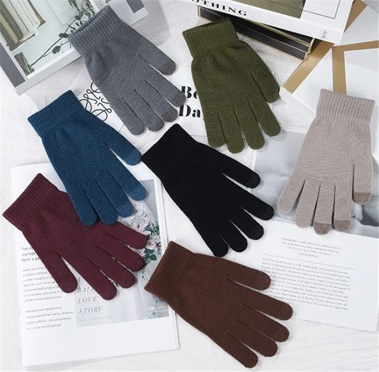 Solid Color Winter Gloves Knit Hot Warm Mittens