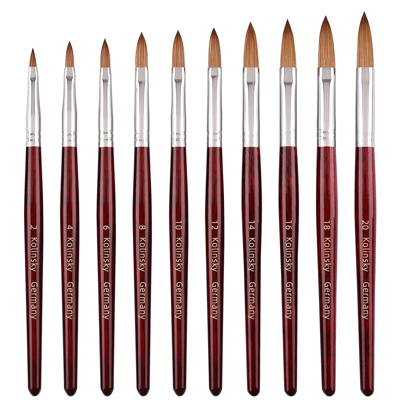 Оптовая цена, красная деревянная ручка, 100% чистая колинская щетка, кисть для волос соболей, акриловая кисть для ногтей