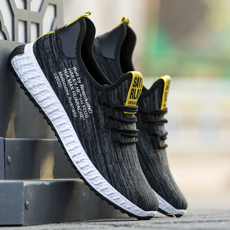  Летняя мужская модная удобная спортивная обувь flyknit мужские кроссовки повседневная для бега на толстой