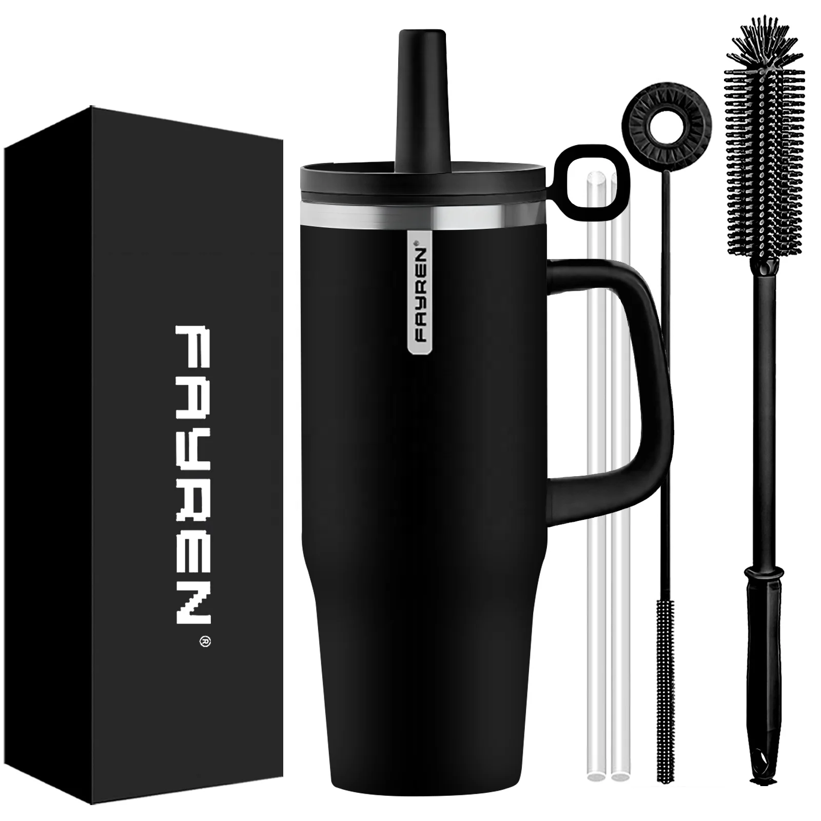 OEM Design Double Wall Insulated Stainless Steel 30 OZ Tumbler with Handle Leak-proof Lid and Straw Cover Travel Coffee Mug