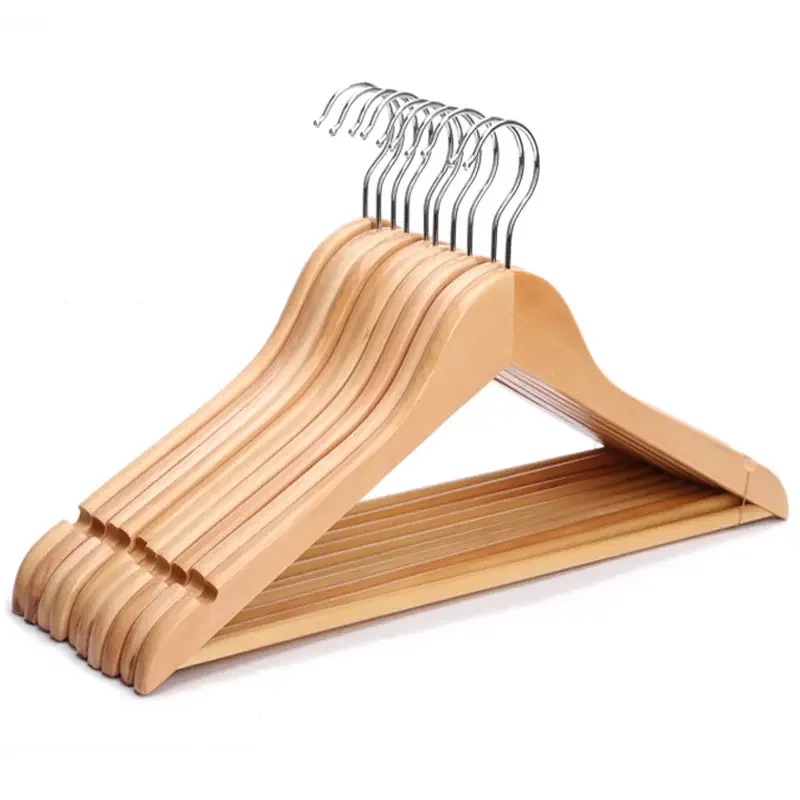 Manufacturer wholesale high quality hot selling round head natural brown wooden hanger for clothing store