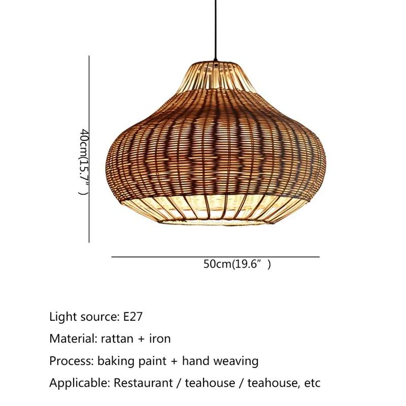 Modern Hanging Pendant Lamp LED Fixtures Lighting Decorative for Home Cafe Rattan Art Chandelier Light