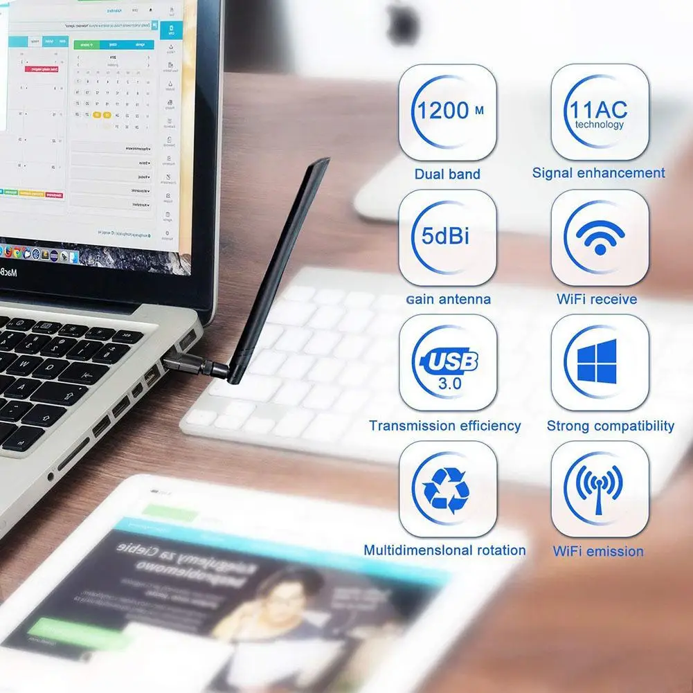  1200 Мбит/с WLAN Card беспроводная сетевая карта Wi-Fi приемник AP USB 3 0 Dual Band 5 г/2 4 г 5dBi антенна ключ адаптер для Windows/ Mac