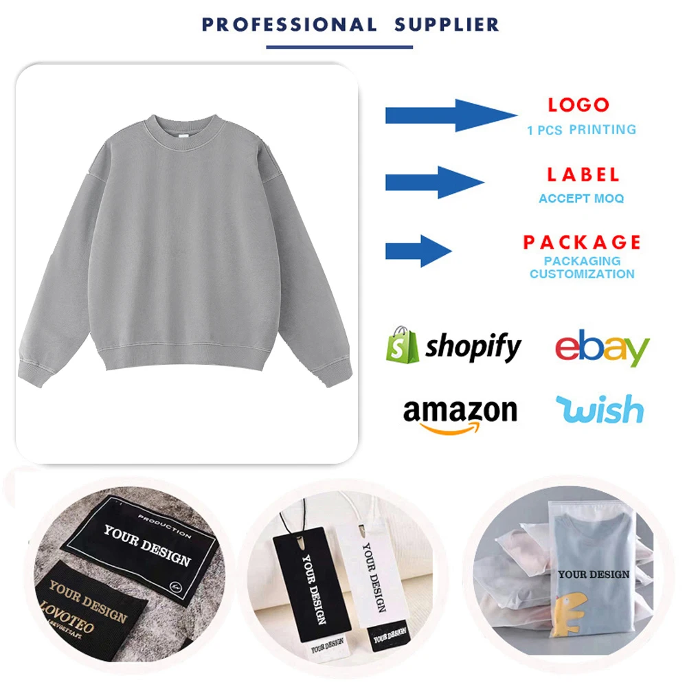 Custom Logo Printing Sweatshirts High Quality 100% Cotton Acid Wash Oversized Sweatshirts And Sweatpants Set For Men