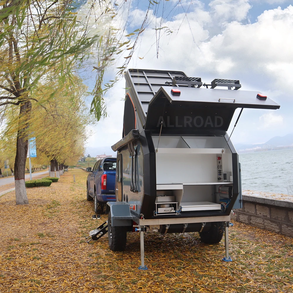 2024 Allroad Overland Hot Sales Family Travel Camper Trailer Road Caravan Pop up Camper Trailer with shower and tent