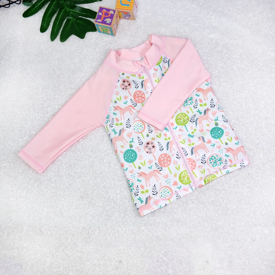Long Sleeve  Baby Swimming Rash Guard with Full-length Zipper Baby Swimwear Baby Swim Shirt Rash Vest for infant and toddler