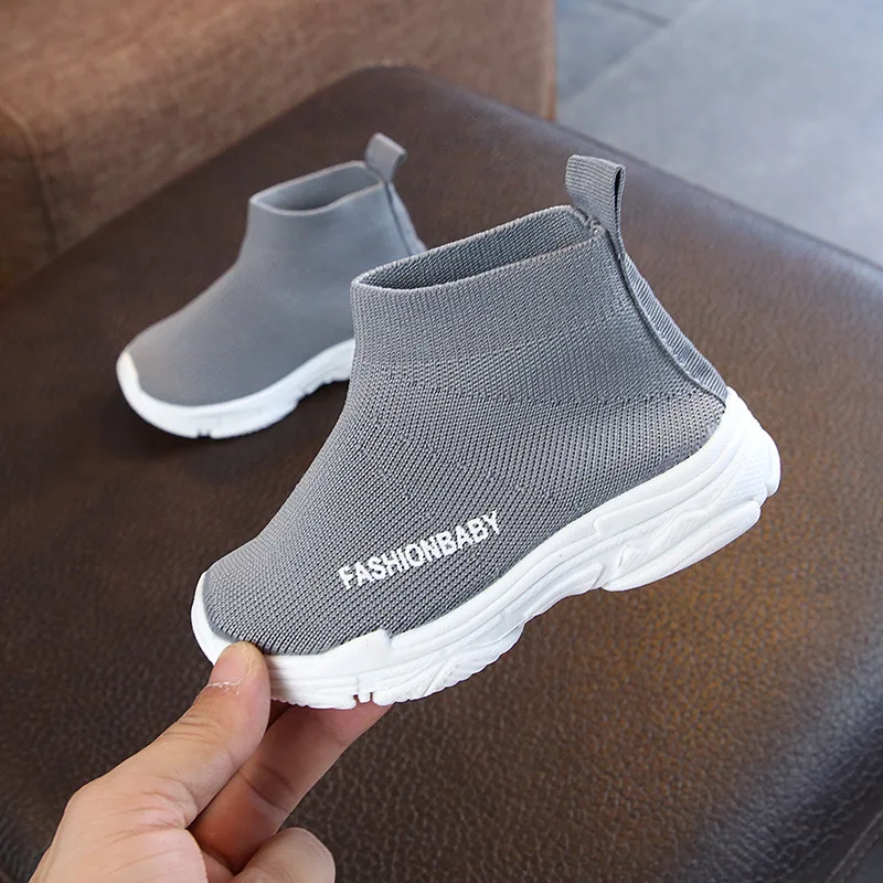 Factory Fashion Rubber Soles Kids Shoes Solid Color Socks Cotton Warm  Non-slip Floor Woven Baby Boy Flying Woven Shoes