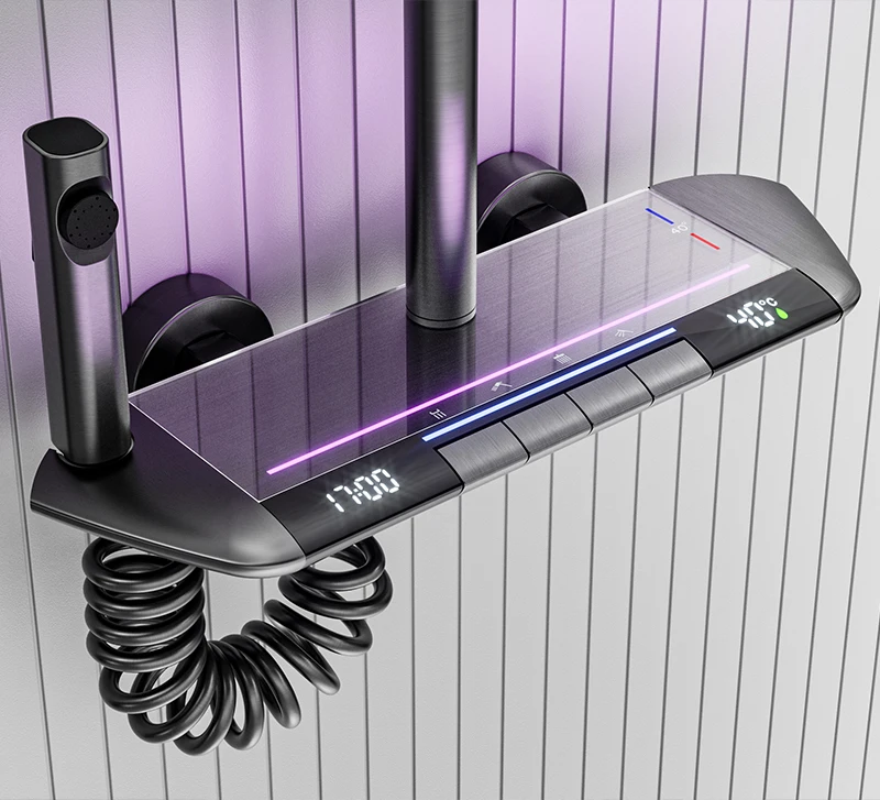 Bathroom Intelligent Piano Digital Display Faucet Shower Rainfall System Set Adjustable Thermostat Faucet Shower Set