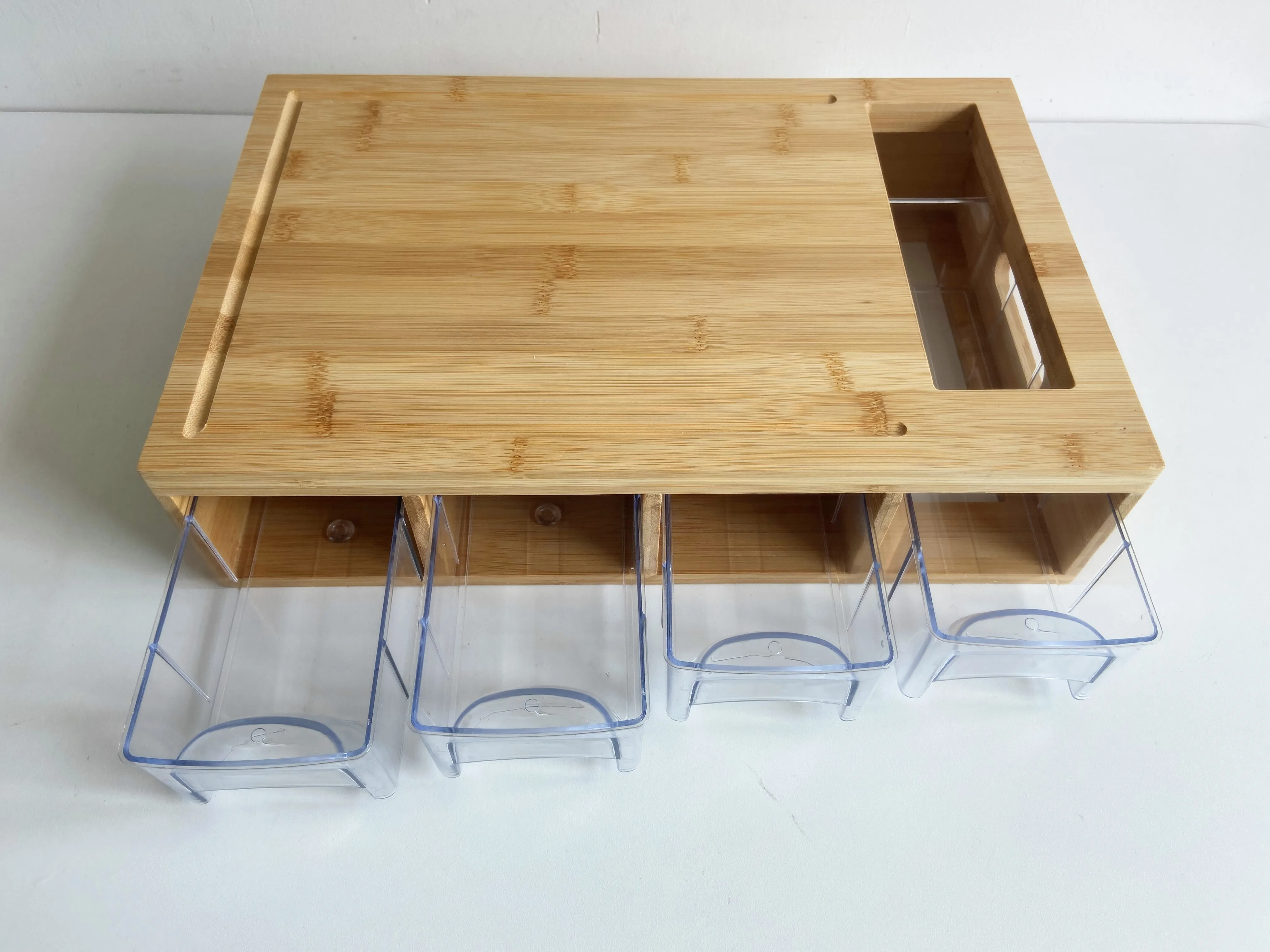 Bamboo Cutting Board With Drawers And 4 container Tray Juice grooves