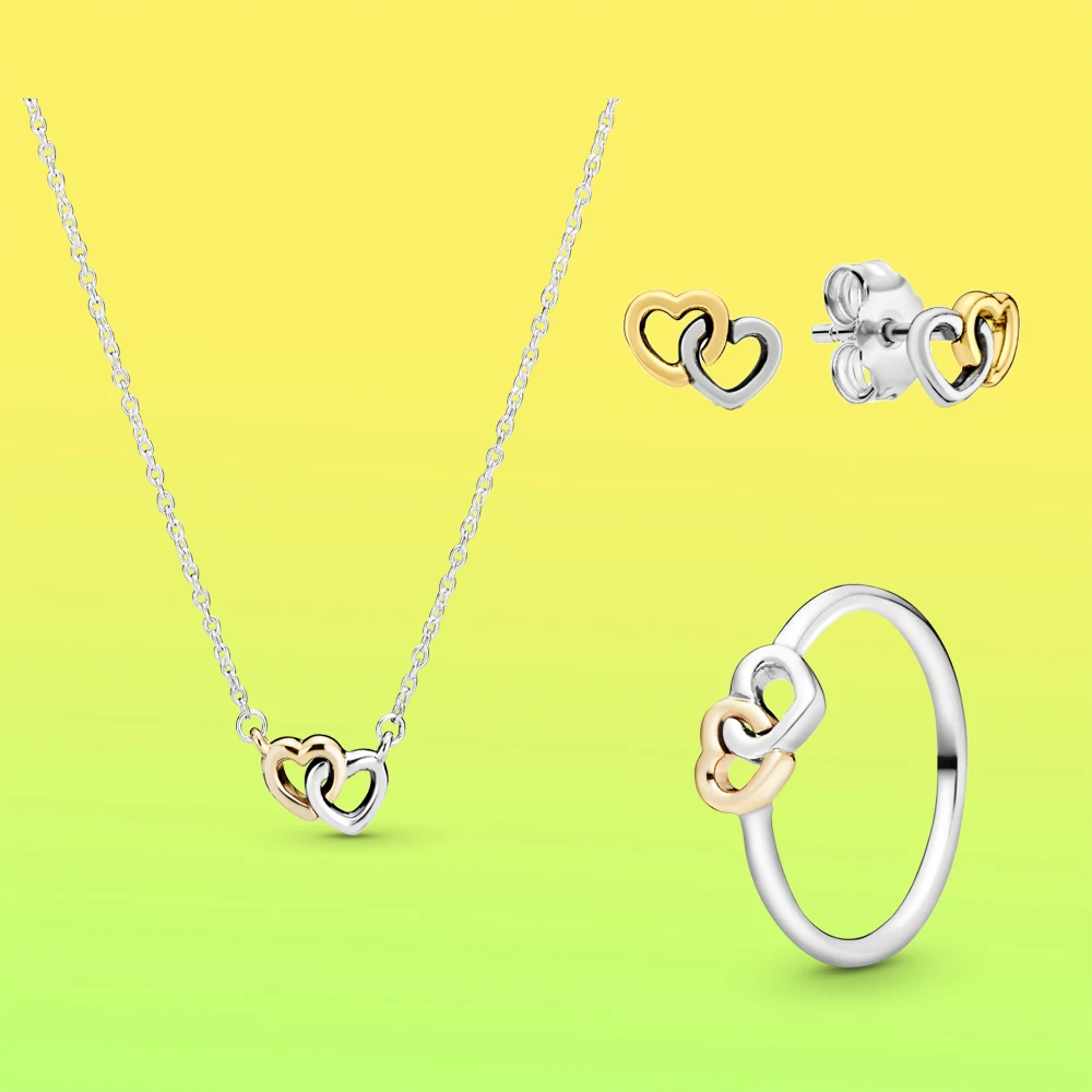 New 925 Sterling Silver Ring Dangling Blue Round Sparkle two tone Entwined Hearts Clover Crystal Ring For Women Fashion Jewelry