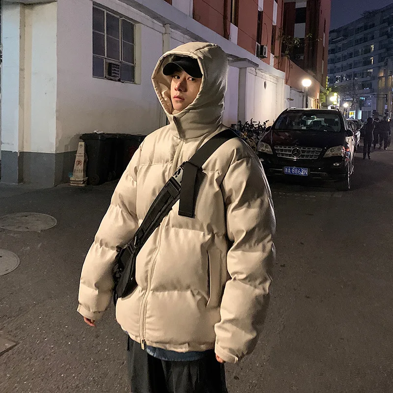 JY043 2022 winter new coats men hooded PU puffer jackets stand collar padded down jacket