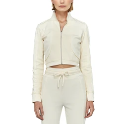 High Quality Women Stand Collar Zip Top Rib Sports Top Autumn Warm Short Coat Tops Can Be Customized Color Plus Size