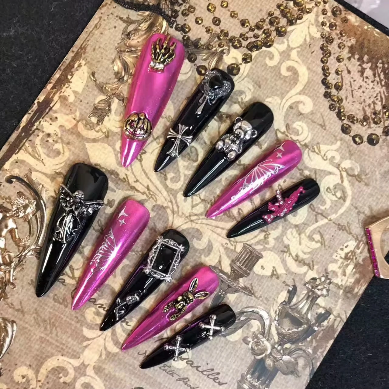Free Samples Luxurious Press On Nails Handmade Custom Thick Acrylic Nails Artificial Fingernails With Rhinestones