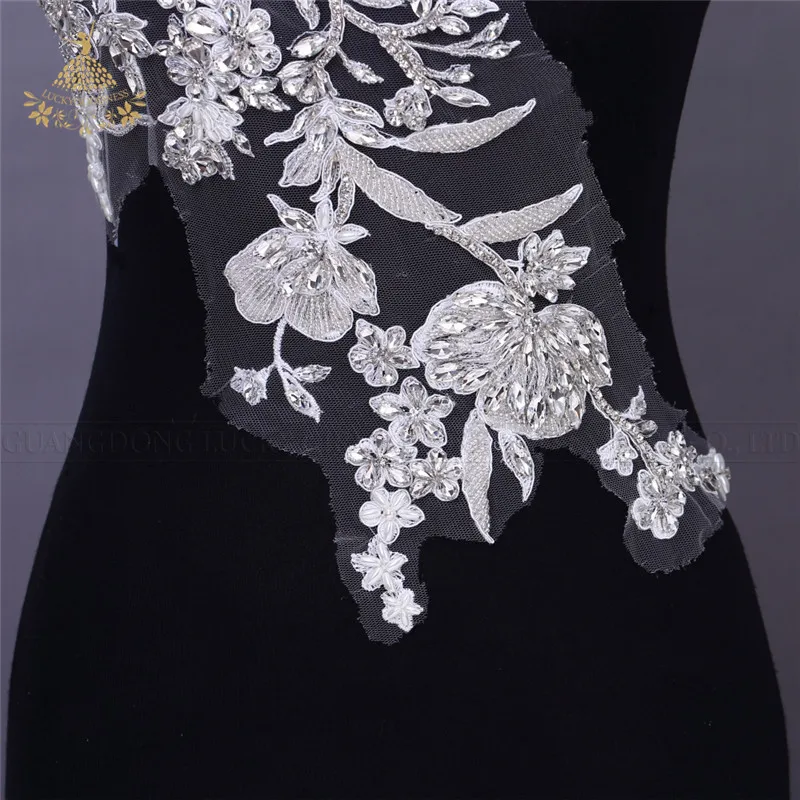 Оригинальная ручная работа, вышивка бисером, свадебный пояс с блестками, горячая фиксация, лиф со стразами, вырез горловины, аппликация со стразами