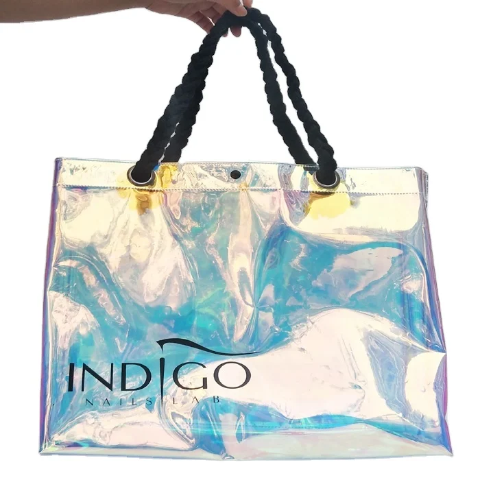 
tote custom Waterproof clear pvc shopping beach tote laser TPU holographic shopping bag  (62345873453)