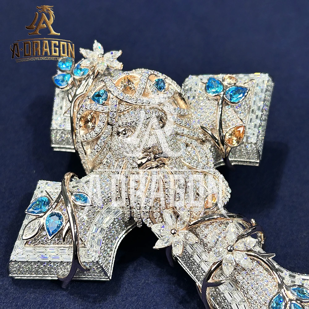 Custom Jewelry 925 Sterling Silver VVS Moissanite Iced Out Cross Ankh Pendant