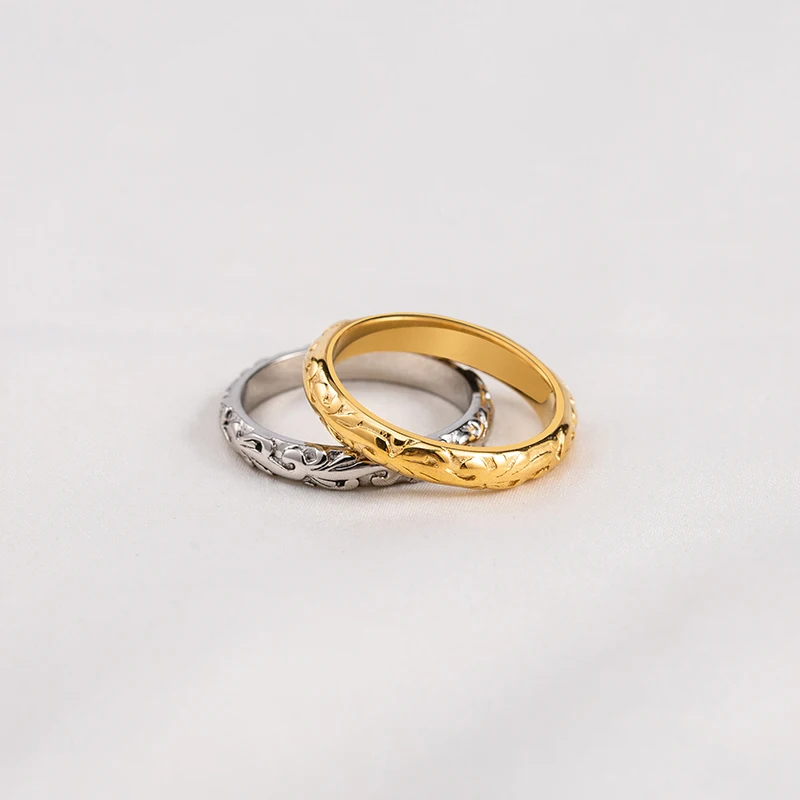 Vintage Temperament Couples Stainless Steel Plated 18K Gold Fade Resistance Grape Vines Wedding Bands Rings