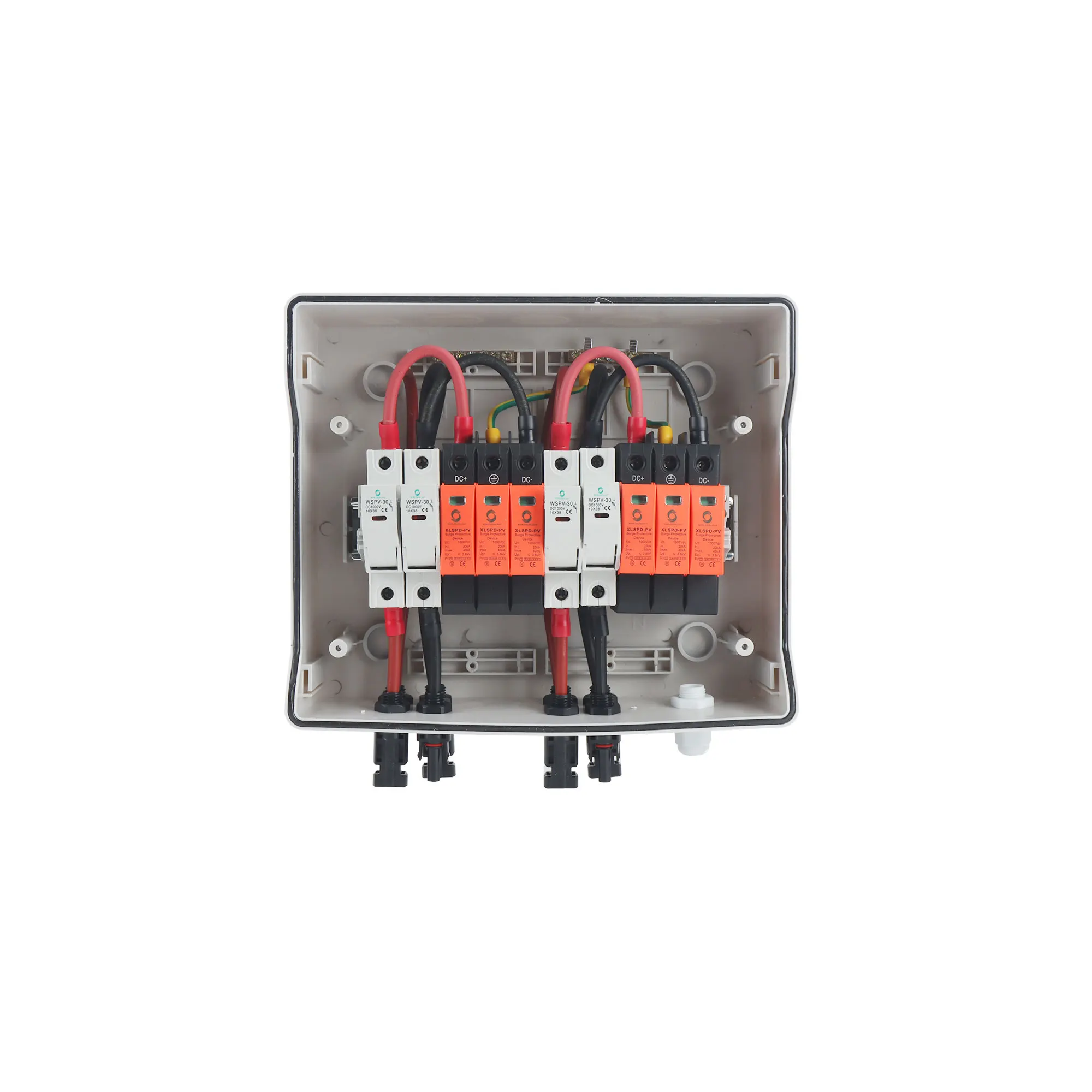 CE WSDB-PV2/2 IP65 2 IN 2 OUT 2 Strings 15A 16A 20A 25A 32A 1000V DC T1+T2 SPD FUSE Solar PV Array Junction Combiner Box