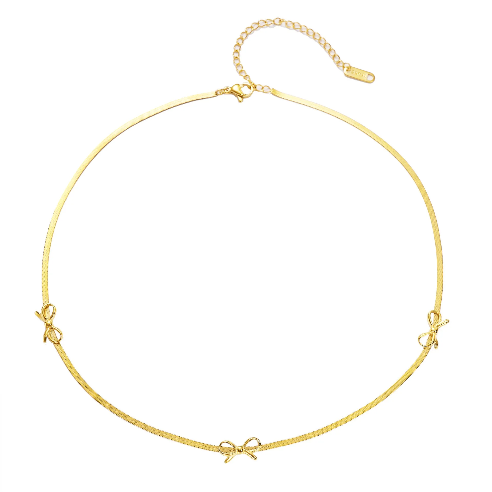 Non tarnish stainless steel gold plated bow bracelet anklet necklace for women