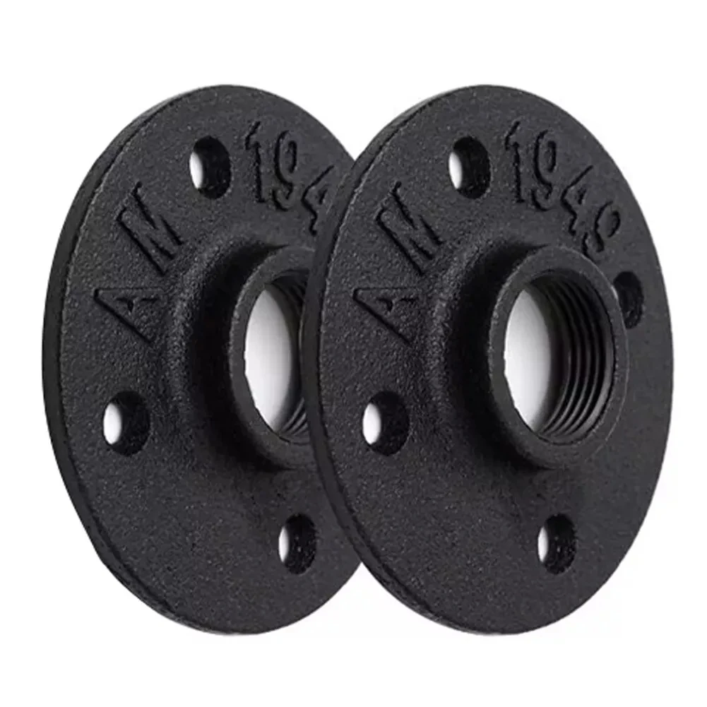 Black Painted 3/4 Inch cast iron pipe fitting Flange 4 Bolts Secure Installation Floor Flange for pipe shelf