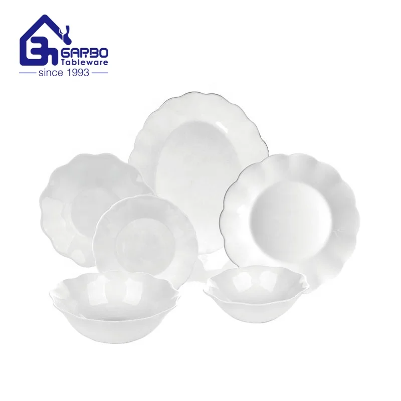 China factory wholesale opal glassware set 26 pieces home tableware opal dinner set with plates and bowls white opal glass sets