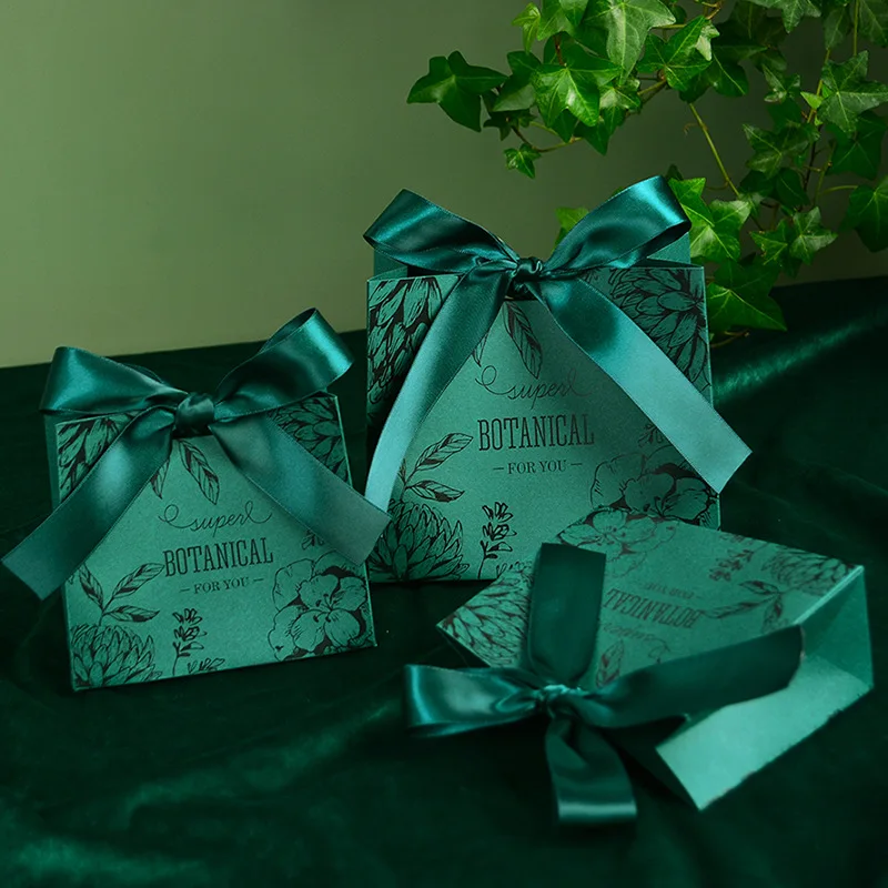 Custom Thank You Small Marble Rose Pink Green Favor Paper Gift Bag With Ribbon Bow