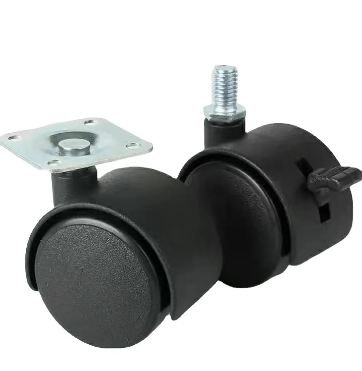 2 Inch Double Wheel Castors Furniture Moving Wheels Swivel Threaded Stem Twin Caster Plastic PVC Office Chair Caster