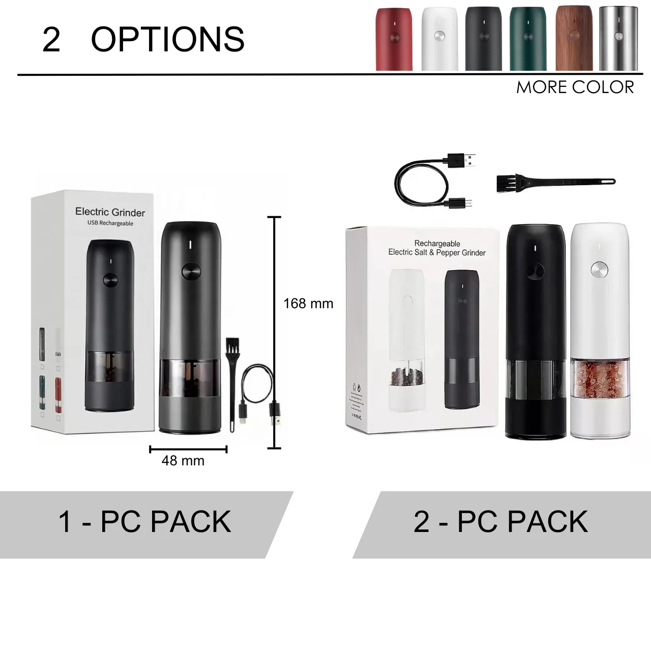 Wooden Pepper Mill Cooking Seasoning Spices Electric Sea Salt and Pepper Grinder Set