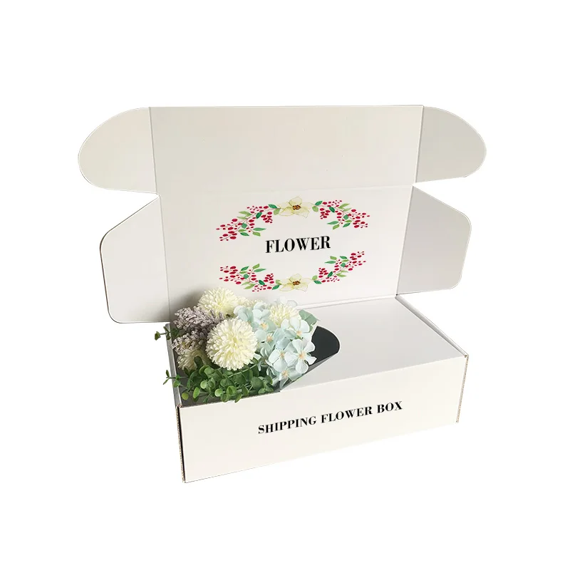 Custom Paper Packaging flower bouquets Cardboard mailer boxes white floral shipping Box ready to ship with logo