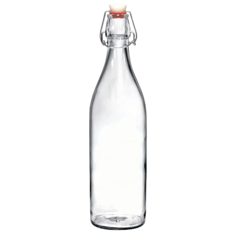1000ml  Clear Round Square Glass Beverage Juice Milk Bottle With Easy Open Swing Top Clamp Cap