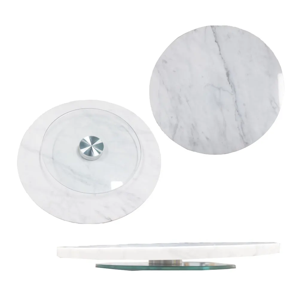 
Kitchen Serveware Natural Stone Bread Real Marble Round Rolling Tray 