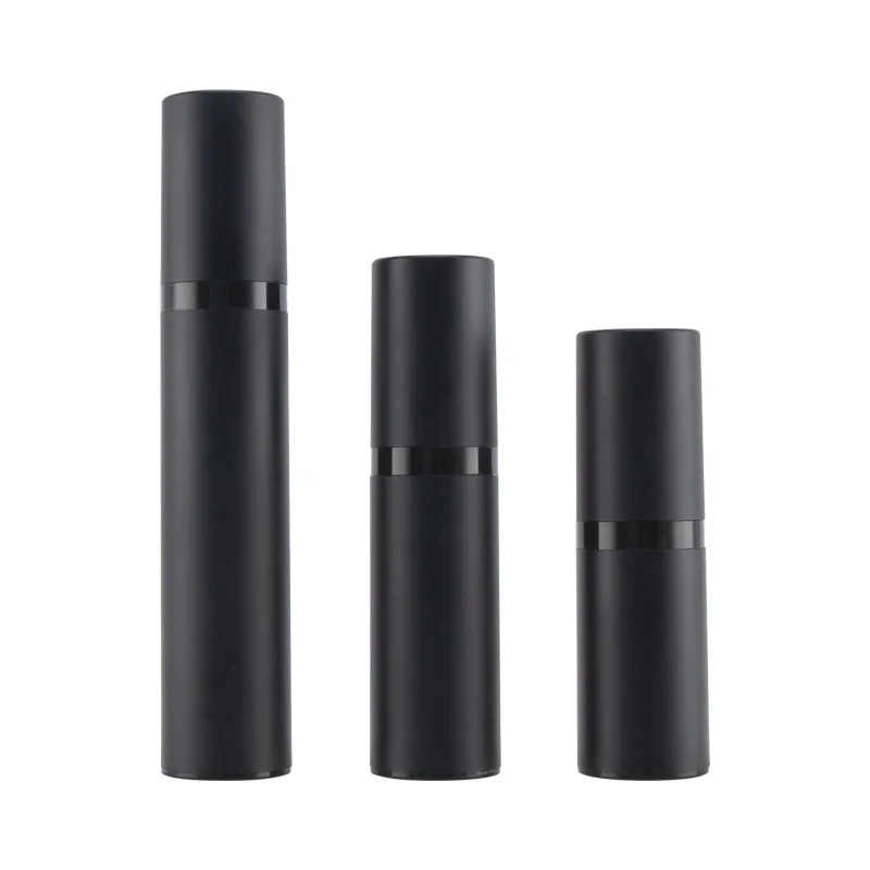 Factory wholesale custom 15ml 30ml 50ml plastic PP empty matte black airless spray bottle with lid