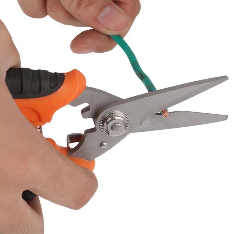 Stainless Steel Electrician Scissors Wire Shears Safety Lock Spring Scissors Fruit Flower Branch Shears Garden Pruning Shears