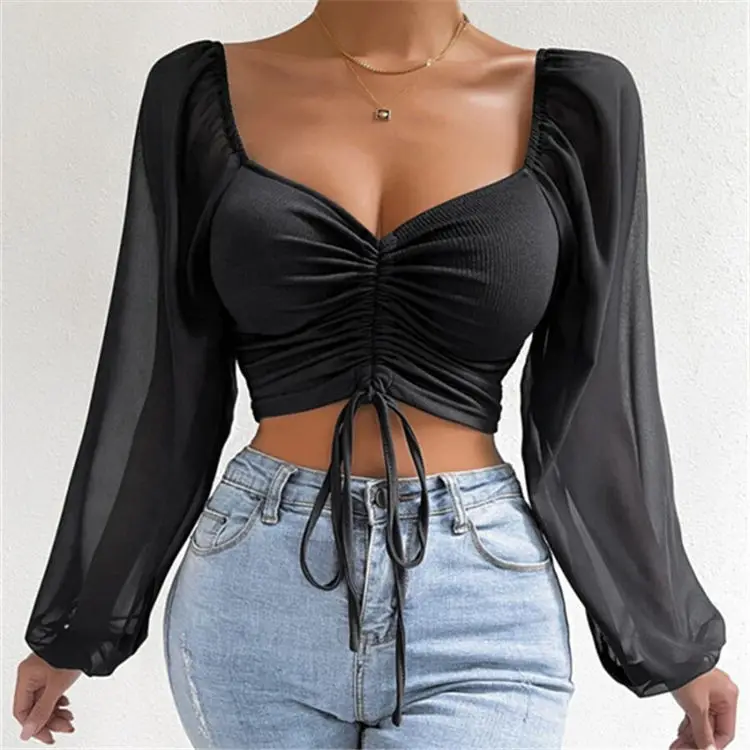 Customizable ClothingLow Cut Shirt Cropped  Lace Up Corset Sexy Ladies Cropped Top