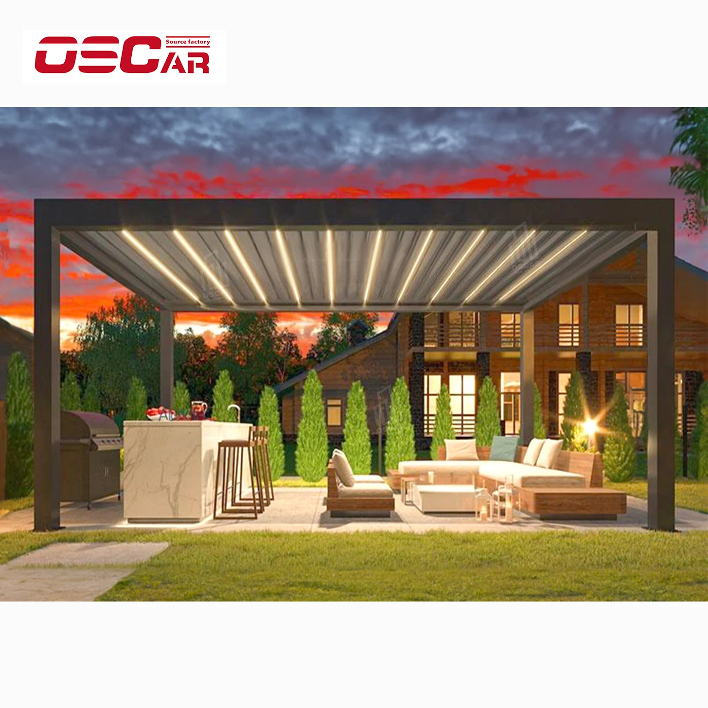 Modern Pergola Adjustable Motorized Louver Roof Heavy-duty Aluminium with Glass Door Custom Made Winter Garden Aluminum