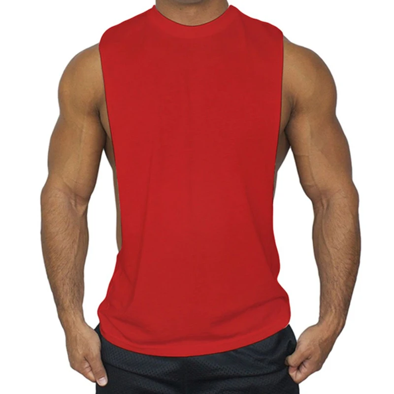 Футболка мужская без рукавов, низкий вырез, хлопковая майка для бодибилдинга, майка для воркаута, фитнеса, черный цвет, большие размеры