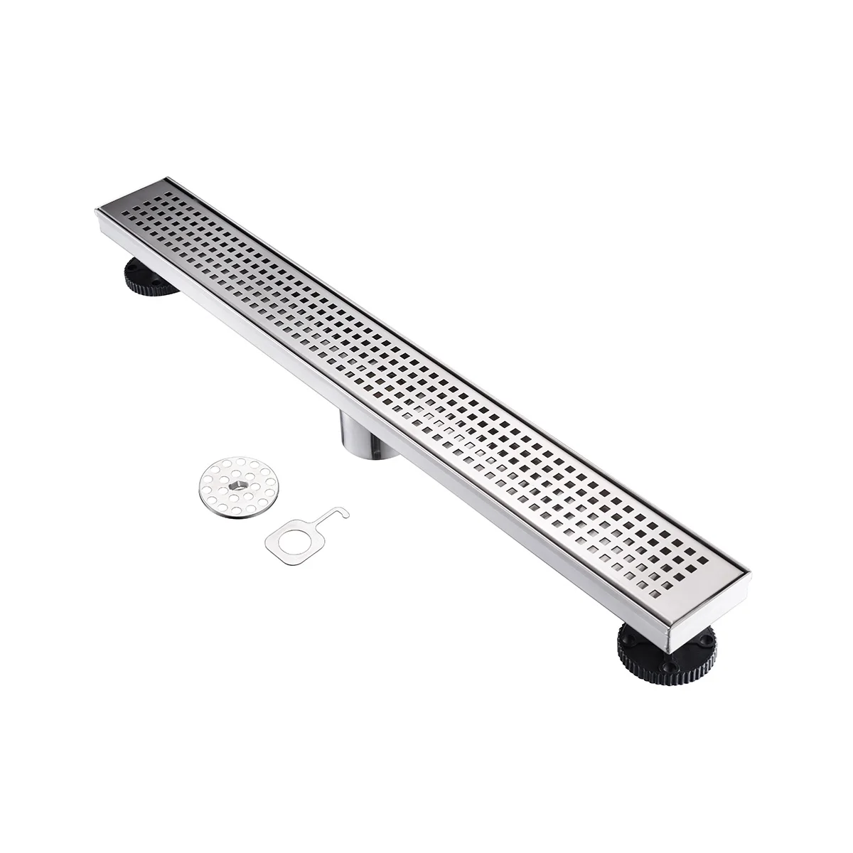 GEE-N Grate 304 Stainless Steel Trench Drains Adjustable Leveling Feet Bathroom Rectangular Hair Strainer Floor Drain