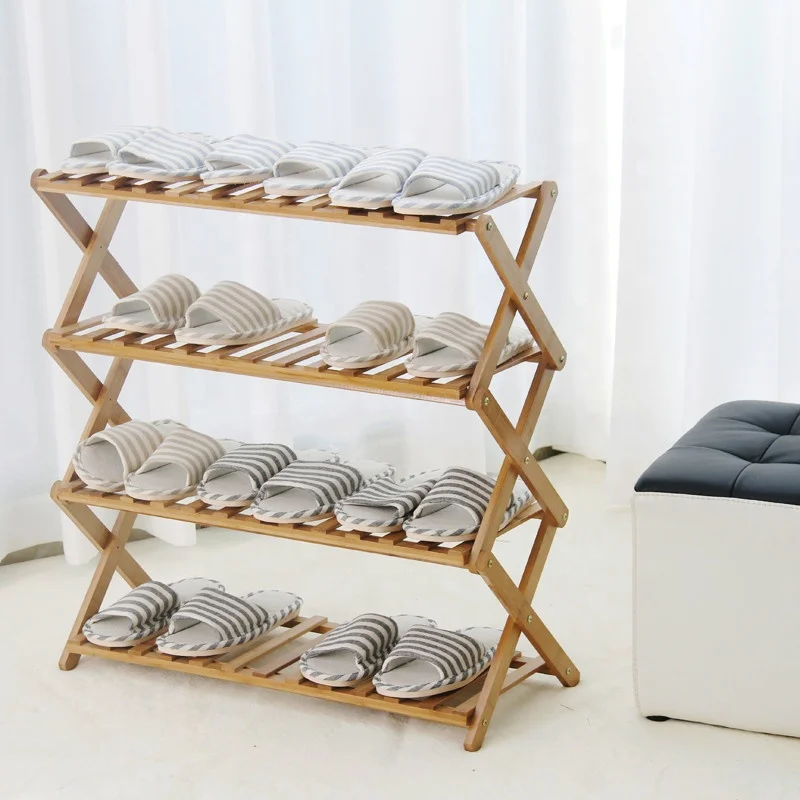 Natural wood foldable shoe rack muti-tiers storage rack for shoes 5-Tier bamboo shoe rack