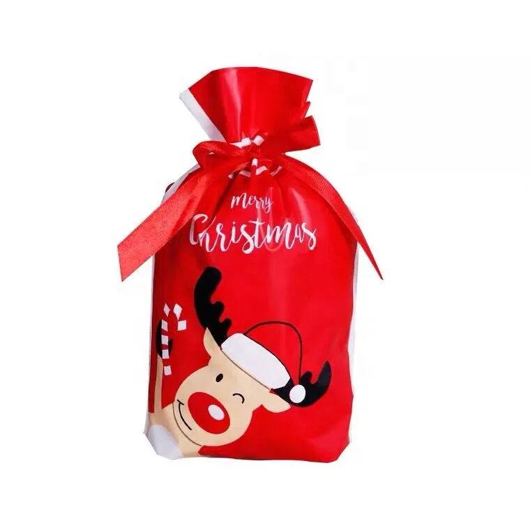 Spot Stock Organza Santa Snow Boutique Store Bulk Sweet Candy Goody Christmas Lucky Gift Wrapping Plastic Bags Pouch With Logo