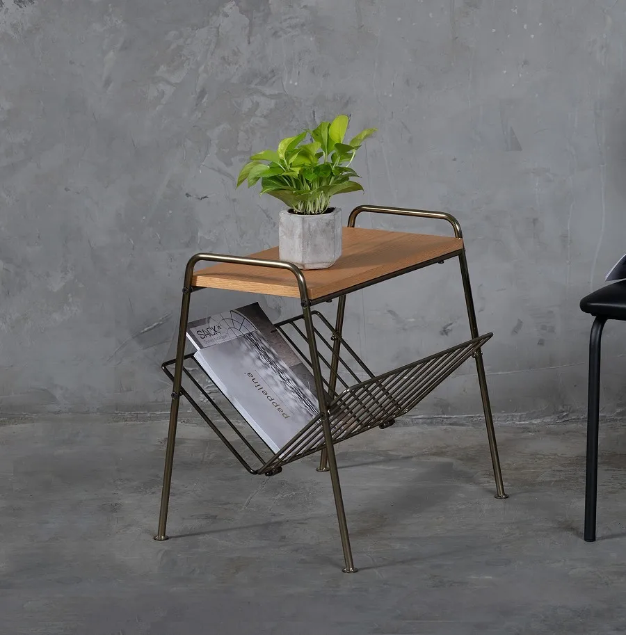 Modern Stain Brass Side Table With Magazine