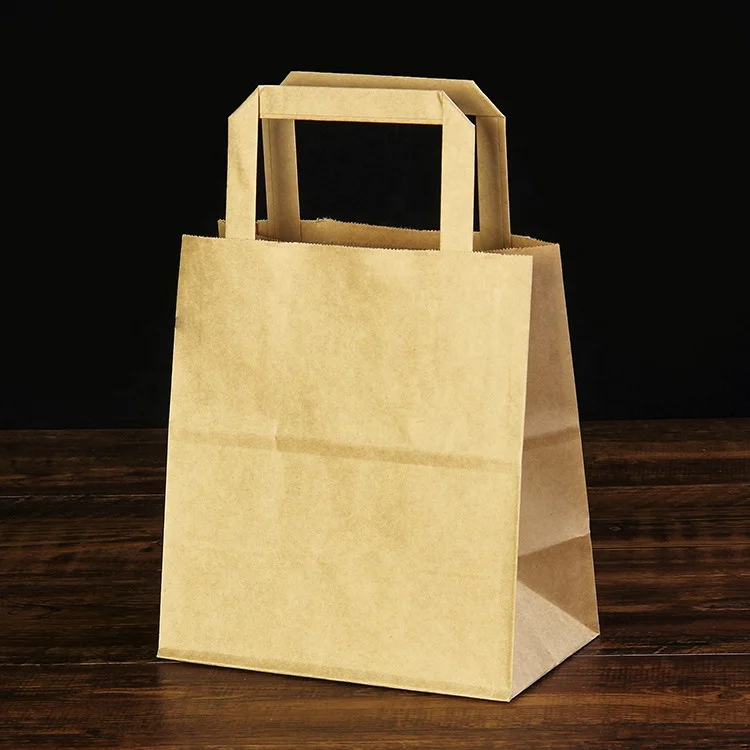 KM Custom Your Own Logo Carry Out Bag For Restaurant To Go Fast Food Biodegradable Takeaway Kraft Paper Bag With Flat Handle