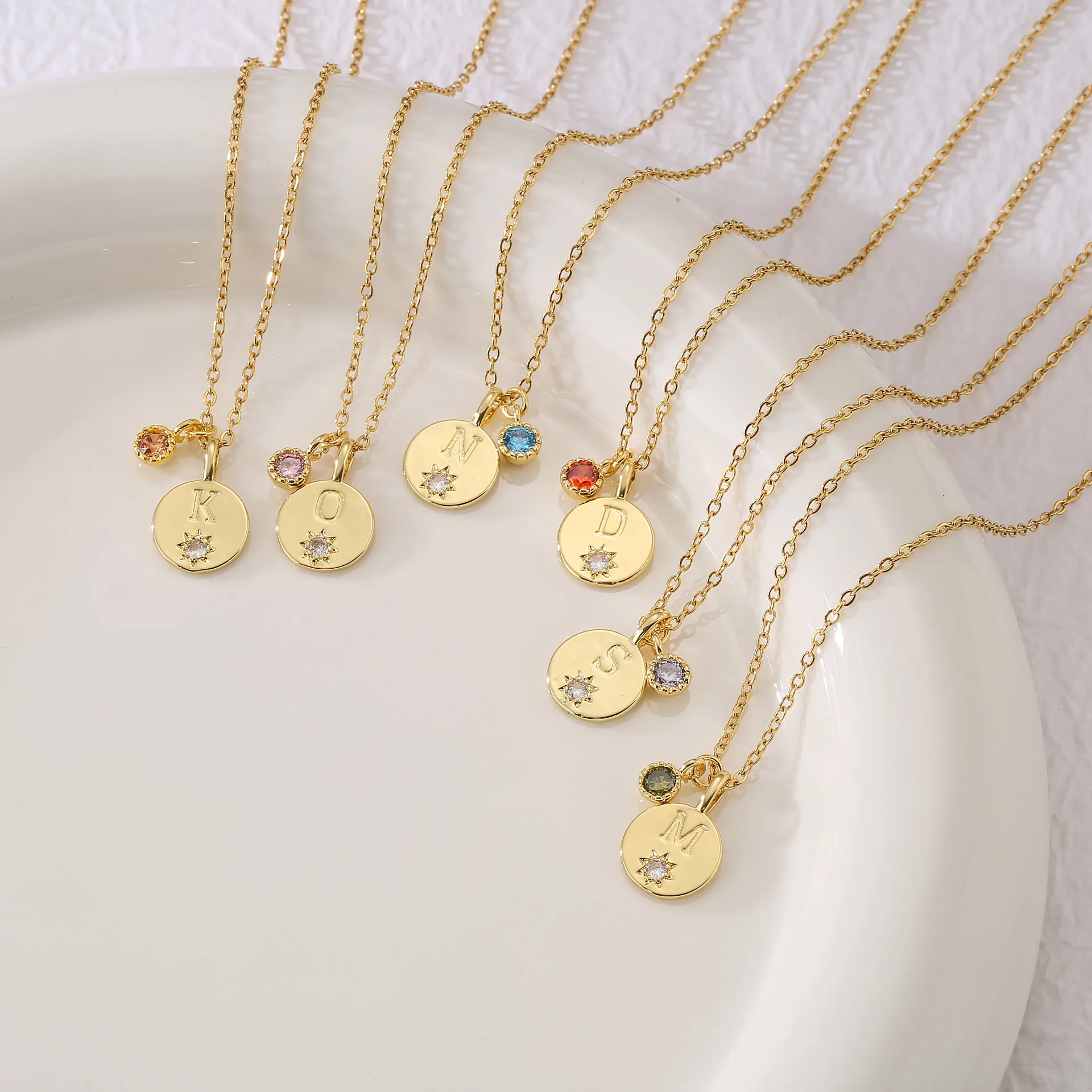 Personalized Dainty Oval Plate Birthstone Initial Necklace Personalized 26 English Letters Gold Plated Necklace Jewelry