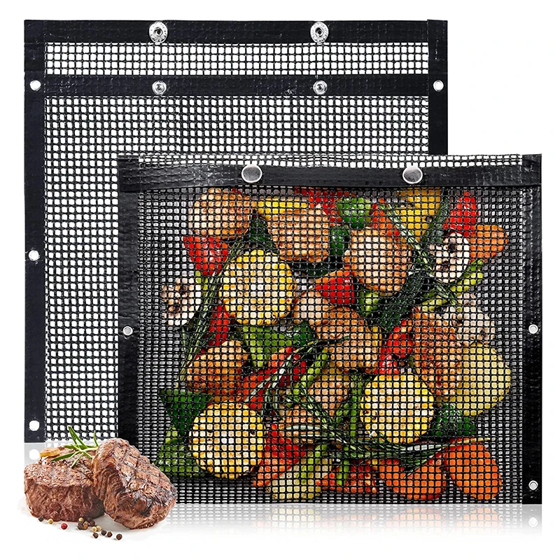 Rotisserie Mesh Bags Use for Grill Bag 2023 Non-stick Bbq Mesh Reusable BBQ Black Color 22*27CM Black or Gold OPP Bag+custom Box