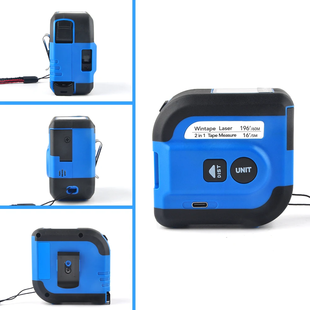 WINTAPE High Precision Laser Tape Measure 196ft Rechargeable Laser Measurement Tool Electronic Steel Tape Measure