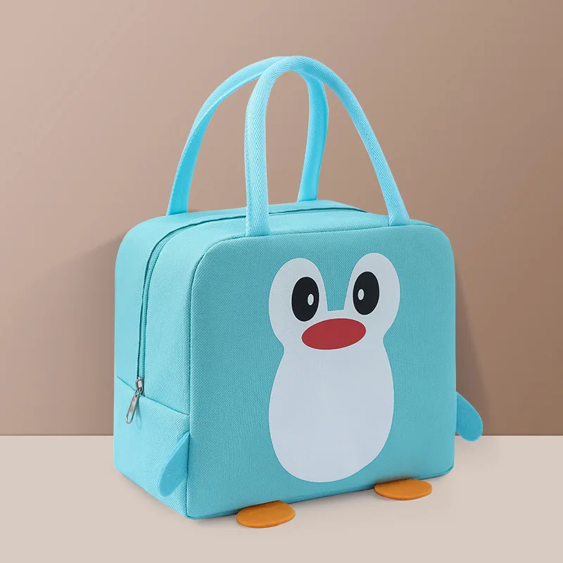New Cartoon Penguin Lunch Cooler Bag Heavy-duty Aluminum Foil Picnic Tote Handbag Kids Insulated Bento Bag
