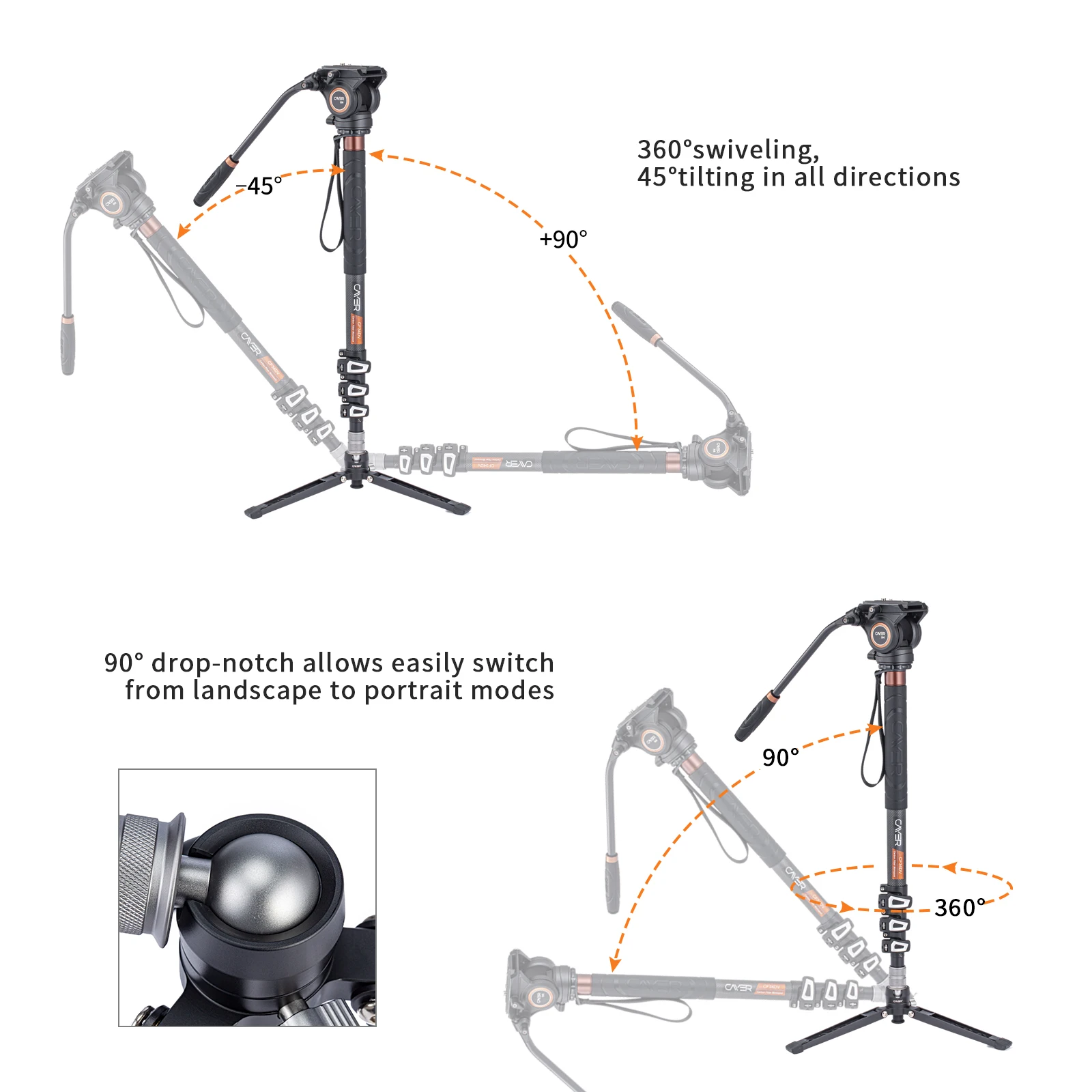 Cayer CF34DVH4 Multiple Function Carbon Fiber Video Camera Monopod Stand Kit with Fluid Head for SLR DSLR Digital Camera