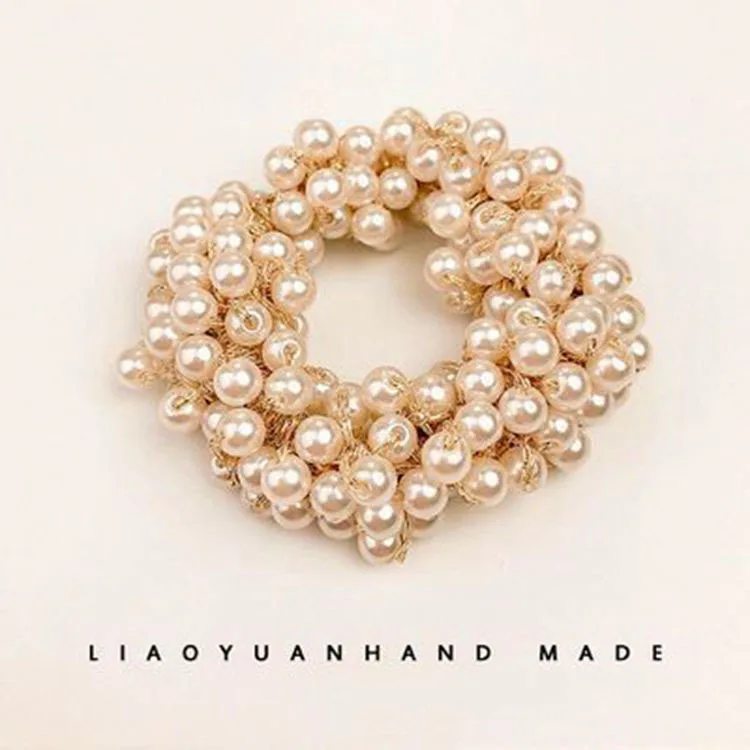 Korean ins girl imitation pearl beaded winding hand-woven pearl head rope solid color small fresh pearl hair ring ladies